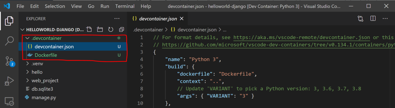 VS Code .devcontainer folder