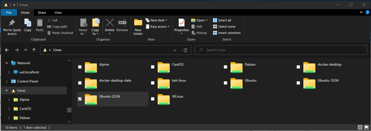 Проводник Windows, отображающий хранилище Linux