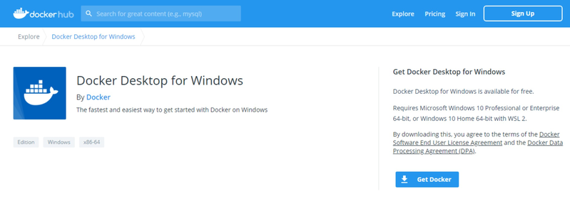 Перейдите на сайт Docker и загрузите Docker Desktop.