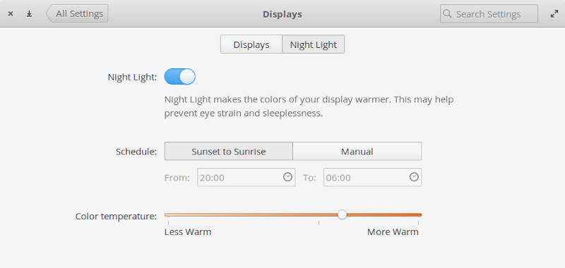 Активный ночной свет в elementary OS
