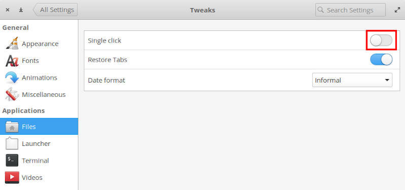 Отключить один клик в elementary OS Tweaks