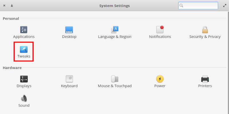 elementary OS Tweaks в настройках
